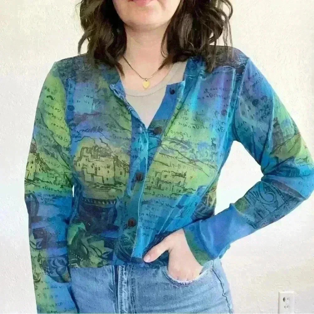 Colorful printed mesh button‎ up size 1